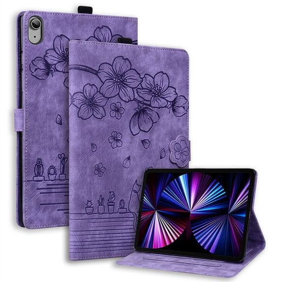 XYX Case for iPad 10th Gen 2022, Cherry Blossom Cat PU Leather Folio Stand Magnetic Shockproof Protective Cover (Purple)