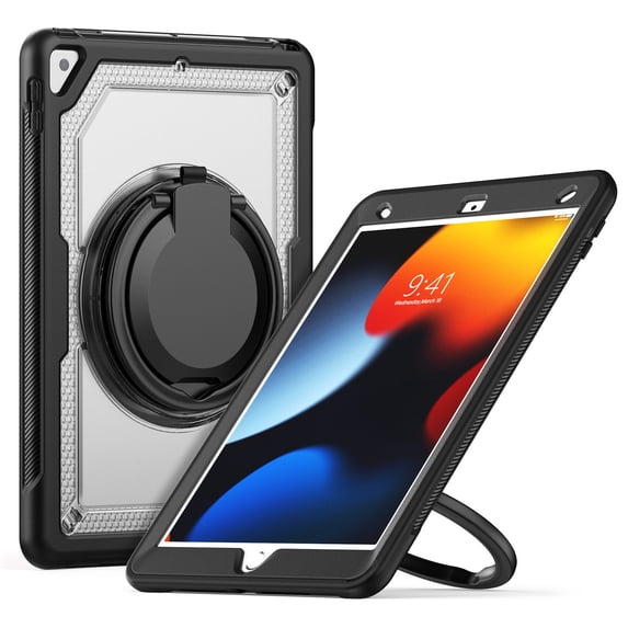 XYX Case for iPad 9th 8th 7th Gen 10.2 inch 2021 2020 2019 with Rotating Stand, Shoulder Strap, 2in1 Shockproof Cover, Transparent
