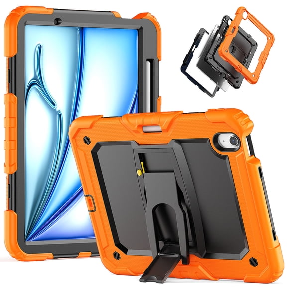 XYX for iPad Air 11 inch (2026 M4/2025 M3/2024 M2) Case, 3in1 Heavy Duty Shockproof Tablet Case with Stand, Shoulder Strap, Orange
