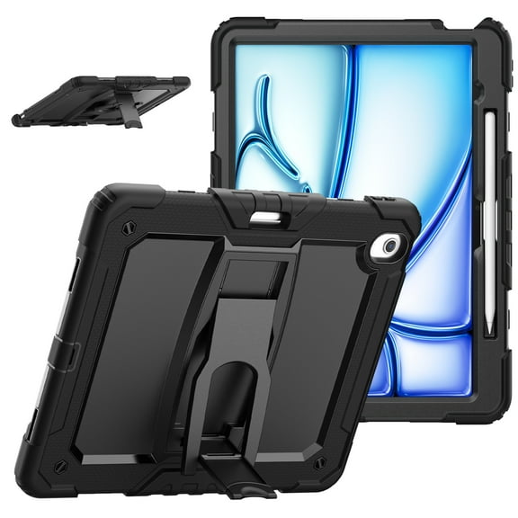 XYX For iPad Air 13 inch Case (2025 M3/2024 M2), 3in1 Heavy Duty Shockproof Tablet Case with Stand, Shoulder Strap, Black