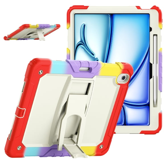 XYX For iPad Air 13 inch Case (2025 M3/2024 M2), 3in1 Heavy Duty Shockproof Tablet Case with Stand, Shoulder Strap, Rainbow Red