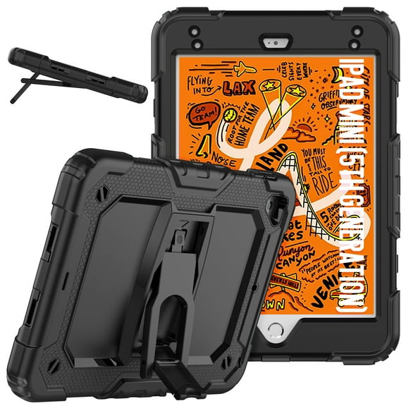 XYX For iPad Mini 5th/4th Generation Case 7.9 inch 2019/2015, 3in1 Heavy Duty Shockproof Tablet Case with Stand, Shoulder Strap, Black