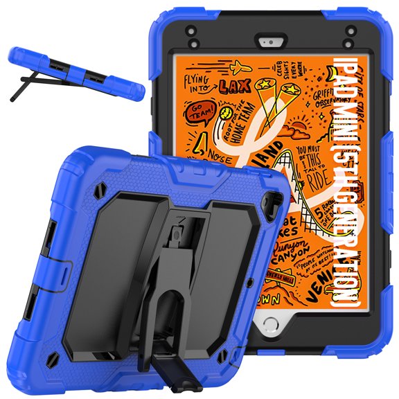 XYX For iPad Mini 5th/4th Generation Case 7.9 inch 2019/2015, 3in1 Heavy Duty Shockproof Tablet Case with Stand, Shoulder Strap, Blue