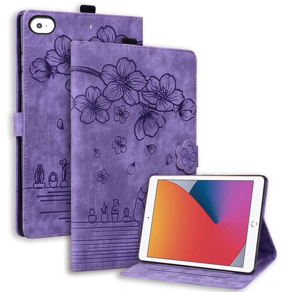 XYX Case for iPad Mini 7.9 Inch, Cherry Blossom Cat PU Leather Folio Stand Magnetic Shockproof Protective Cover (Purple)