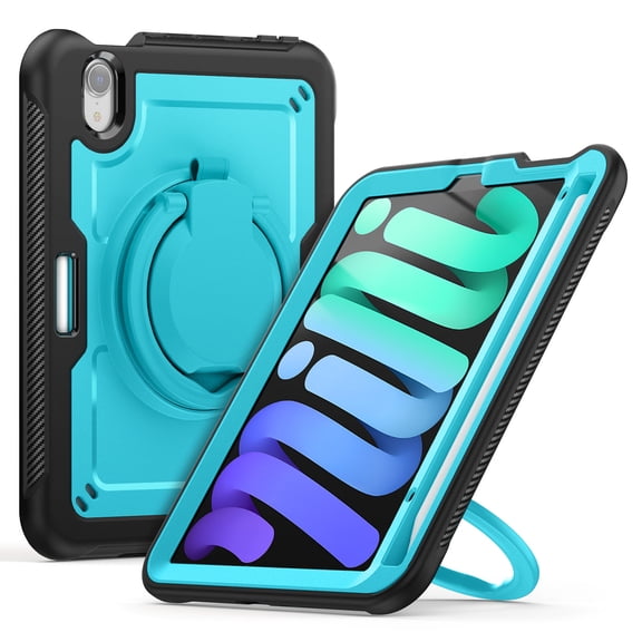 XYX Case for iPad Mini 7 A17 Pro 2024/Mini 6 2021 8.3 Inch 7th/6th Gen with Rotating Stand, Shoulder Strap, 2in1 Shockproof Cover, Sky Blue