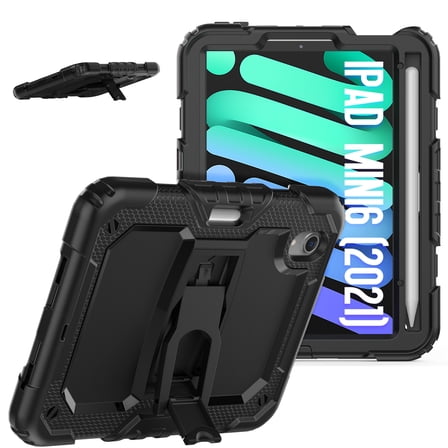 XYX For iPad Mini 7th/6th Generation Case 8.3 inch 2024/2021, 3in1 Heavy Duty Shockproof Tablet Case with Stand, Shoulder Strap, Black