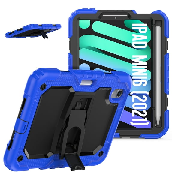 XYX For iPad Mini 7th/6th Generation Case 8.3 inch 2024/2021, 3in1 Heavy Duty Shockproof Tablet Case with Stand, Shoulder Strap, Blue