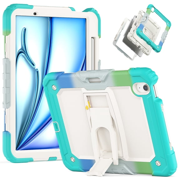 for iPad Pro 11 inch (2022/2021/2020/2018) Case, 3in1 Heavy Duty Shockproof Tablet Case with Stand, Shoulder Strap, Rainbow Blue