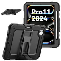 XYX For iPad Pro 11 inch Case 2024 (M4), 3in1 Heavy Duty Shockproof Tablet Case with Stand, Shoulder Strap, Black