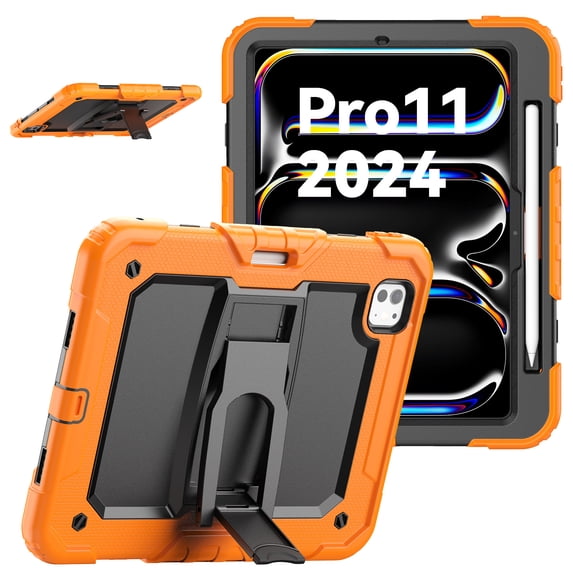 XYX For iPad Pro 11 inch Case 2024 (M4), 3in1 Heavy Duty Shockproof Tablet Case with Stand, Shoulder Strap, Orange