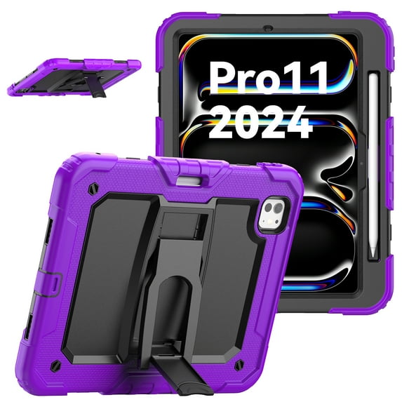 XYX For iPad Pro 11 inch Case 2024 (M4), 3in1 Heavy Duty Shockproof Tablet Case with Stand, Shoulder Strap, Purple