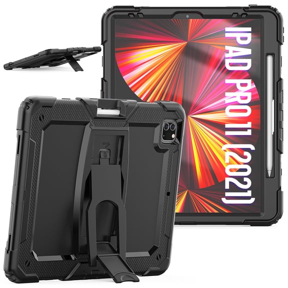 XYX For iPad Pro 12.9 inch Case (2022/2021/2020/2018), 3in1 Heavy Duty Shockproof Tablet Case with Stand, Shoulder Strap, Black