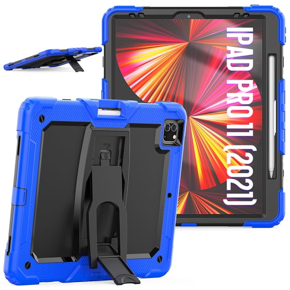 XYX For iPad Pro 12.9 inch Case (2022/2021/2020/2018), 3in1 Heavy Duty Shockproof Tablet Case with Stand, Shoulder Strap, Blue