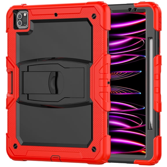 XYX For iPad Pro 12.9 inch Case (2022/2021/2020/2018), 3in1 Heavy Duty Shockproof Tablet Case with Stand, Shoulder Strap, Red