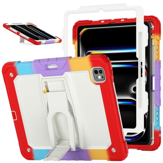 XYX for iPad Pro 13 inch (2025 M5/2024 M4) Case, 3in1 Heavy Duty Shockproof Tablet Case with Stand, Shoulder Strap, Rainbow Red
