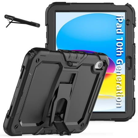 XYX For iPad (A16)11th /10th Generation 11/10.9 inch 2025/2022 Case, 3in1 Heavy Duty Shockproof Tablet Case with Stand, Shoulder Strap, Black