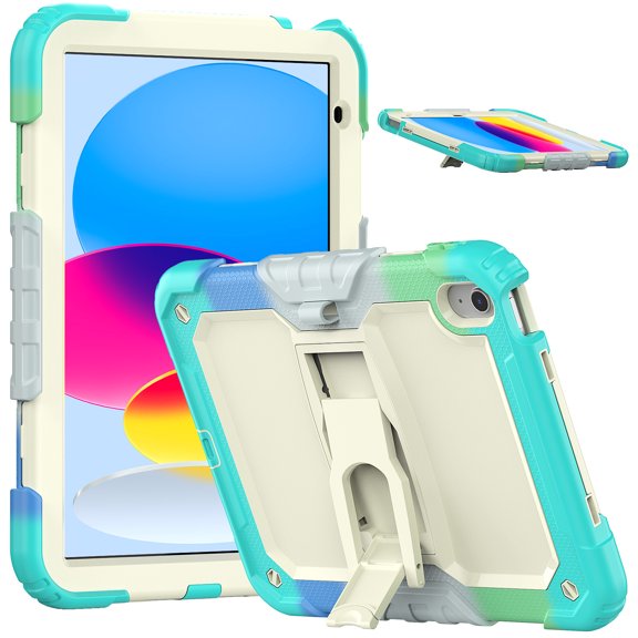 XYX For iPad (A16)11th /10th Generation 11/10.9 inch 2025/2022 Case, 3in1 Heavy Duty Shockproof Tablet Case with Stand, Shoulder Strap, Rainbow Blue
