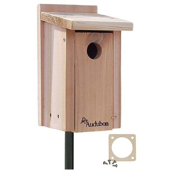 XYX Cedar Bluebird House with Pole & Hole Protector Durable Cedar Birdhouse with Mounting Bracket & Steel Guard Complete Outdoor Nesting Box Kit for Bluebirds & Small