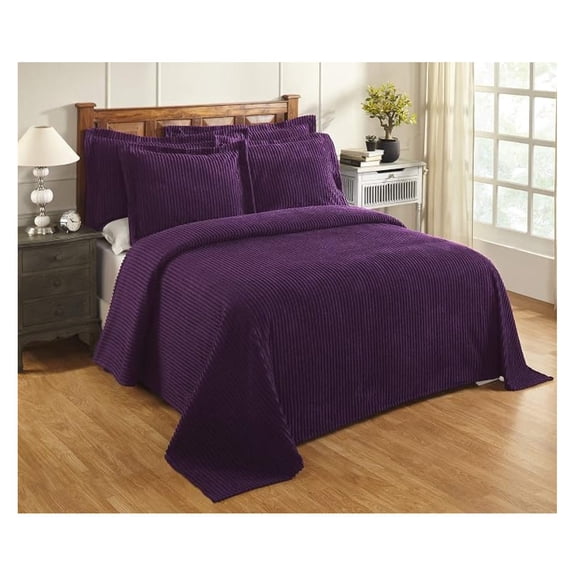 XYX Chenille Bedspread Queen Size, Plum 100% Cotton Chenille Stripe Design Tufted Bedding Coverlet Soft Lightweight, 102x110 Inches, 1 Piece