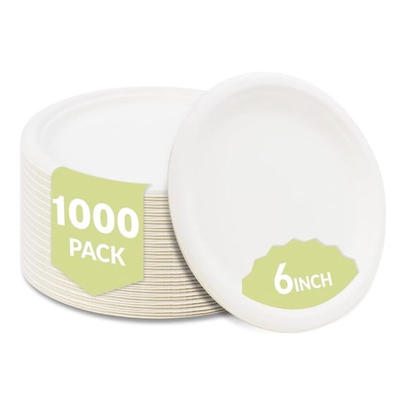 XYX Compostable 6" Sugarcane Plates (1000-Pack) Disposable Eco-Friendly Biodegradable Sugarcane Bagasse Plate, Round, 6 Inch, 1000 Count