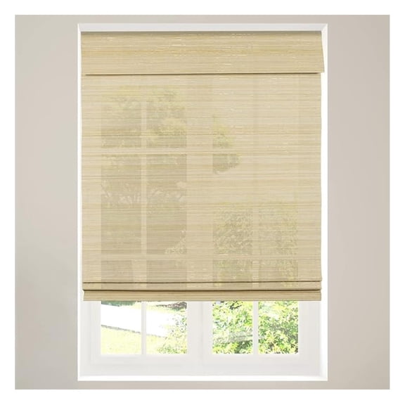 XYX Cordless Bamboo Shade Blind, Light Filtering, 46.5" W x " H, Ceylon Natural, Neutral and Yellow Wood Tones. Limited Privacy