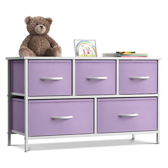 XYX Dresser with 5 Drawers - Storage Chest Organizer Unit with Steel Frame, Wood Top, Easy Pull Fabric Bins - Long Wide TV Stand for Bedroom Furniture, Hallway, Closet & Office Organization