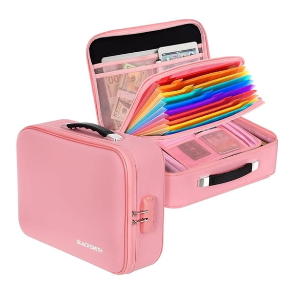 XYX Fireproof Document Box, 4200F Heat Resistant & Waterproof Hard Case 13 Layers File Organizer with Lock, Portable Safe for Important Documents, Certificates, Travel Use-Pink