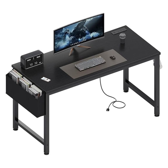 XYX Gaming Desk with Power Outlet, 47 inch Teen Study Table Home Office Work Writing Computer Desks with Charging Station Outlets Built in, Black