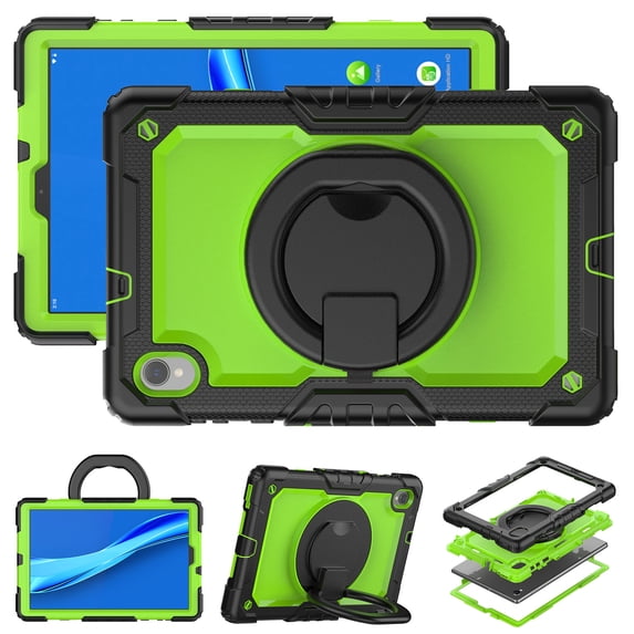 For Lenovo Tab K10/M10 Plus (2nd Gen) Case 10.3 inch, 360 Rotating Shockproof Cover with Stand, Handle, Shoulder Strap (TB-X6C6/TB-X606), Lime Panel