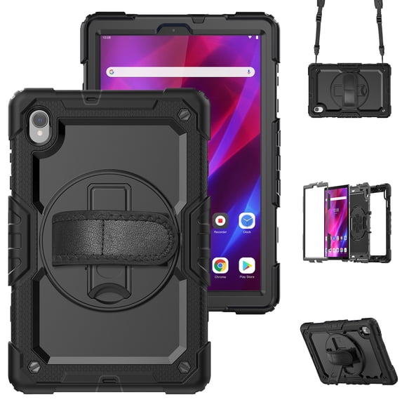 XYX for Lenovo Tab K10/M10 Plus (2nd Gen) Case 10.3 inch, 360 Rotating Shockproof Cover with Stand, Screen Protector, Shoulder Strap (TB-X6C6/TB-X606), Black