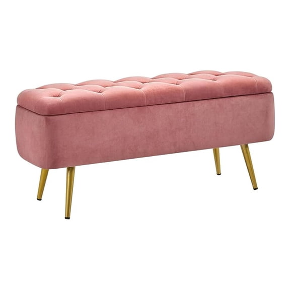 XYX Modern Ottoman Footstool with Storage , Upholstered Bedroom Benches Footrest Stool, Button-Tufted Table for Living Room Bedroom Pink