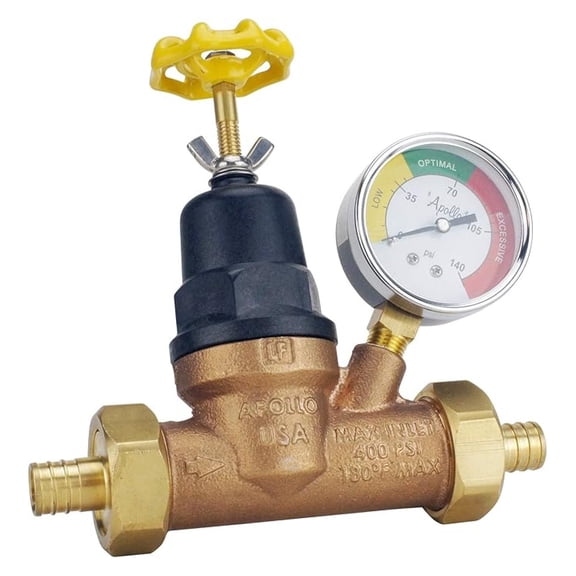XYX PEX 3/4" Bronze Double Union PEX Water Pressure Regulator w/Gauge (APXPRV34WG)