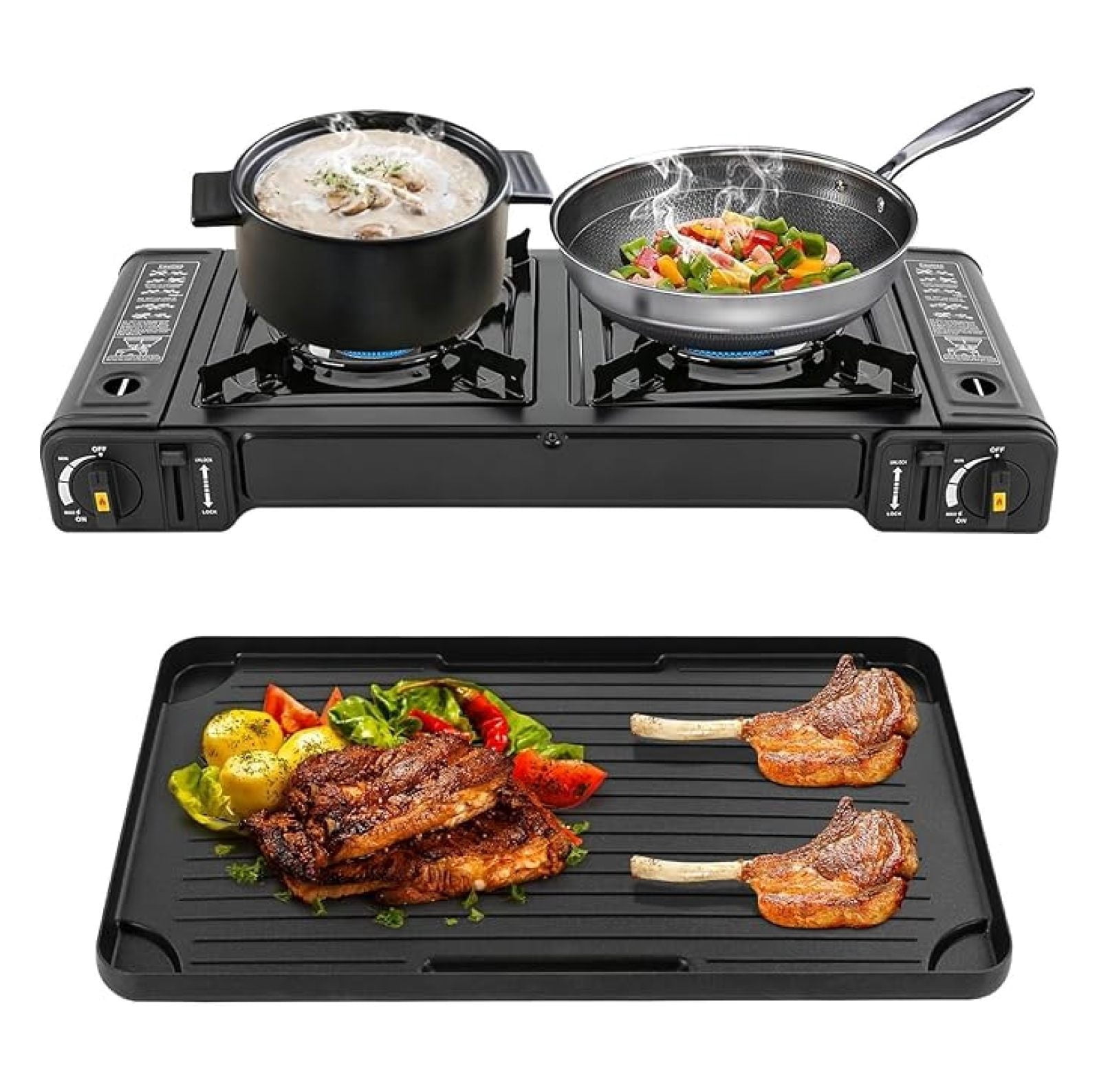 XYX Portable Butane , Propane Stove 2 Burner Propane Gas Stove, Double Auto Ignition Camping Burner LPG for RV, Apartments, Motorhome, Outdoor, Indoor