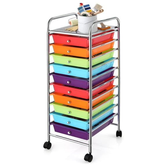 XYX Rolling Storage Cart with 10 Drawers, Versatile Utility Cart with Wheels for Tool Paper Scrapbook Art Supply, Mobile Organizer Cart for Home Office School (Multicolor-1)