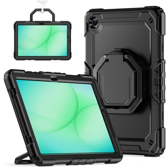 for Samsung Galaxy Tab A9+/A9 Plus Case 11 inch, 360 Rotating Shockproof Cover with Stand, Handle, Shoulder Strap (2023, SM-X210/X216/X218), Black
