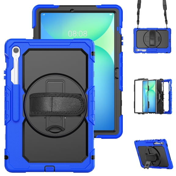 For Samsung Galaxy Tab S10 FE Plus Case 13.1 inch, 360 Rotating Shockproof Cover with Stand, Screen Protector, Shoulder Strap (SM-X620/X6266), Blue