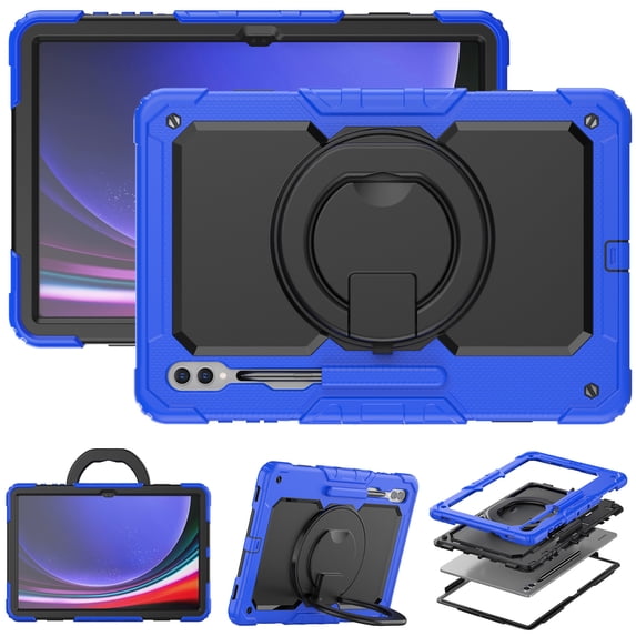 for Samsung Galaxy Tab S10 Ultra/S9 Ultra/S8 Ultra Case 14.6 inch, 360 Rotating Shockproof Cover with Stand, Handle, Shoulder Strap (SM-X920/X910/X900), Blue