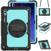 For Samsung Galaxy Tab S10 Ultra/S9 Ultra/S8 Ultra Case 14.6 inch, 360 Rotating Shockproof Cover with Stand, Screen Protector, Shoulder Strap SM-X920/X910/X900, Sky Blue PC