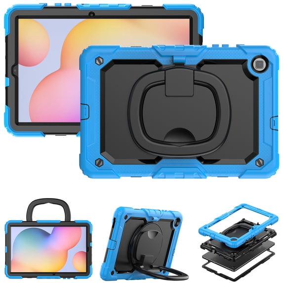 for Samsung Galaxy Tab S6 Lite Case 10.4 inch, 360 Rotating Shockproof Cover with Stand, Handle, Shoulder Strap (SM-P610/P615/P613/P619), Sky Blue