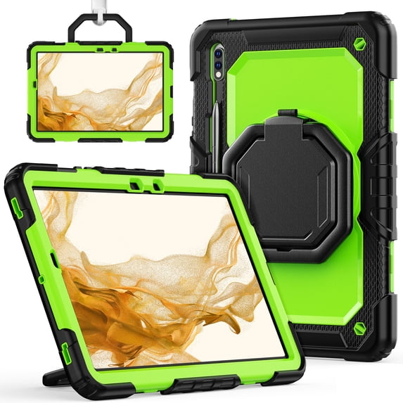 for Samsung Galaxy Tab S8 Plus/S7 FE/S7+ Plus Case 12.4 inch, 360 Rotating Shockproof Cover with Stand, Handle, Shoulder Strap, Lime Panel