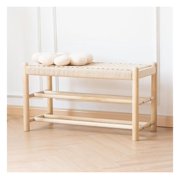 XYX Solid Wood Entryway with Shoe Storage, Rustic Oak Wood and Woven Design 31.5 Inch Long Seating for Living and Dining Rooms, 3-Tier Nature