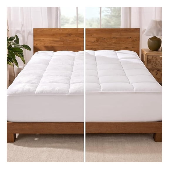XYX Split King Microplush Mattress Topper - Pillow Top Reversible - Dual Sided All-Season - 8" to 24" Deep Pocket - Soft Fitted Cover - Plush Mattress Pad (Split King - 2 Twin XL)