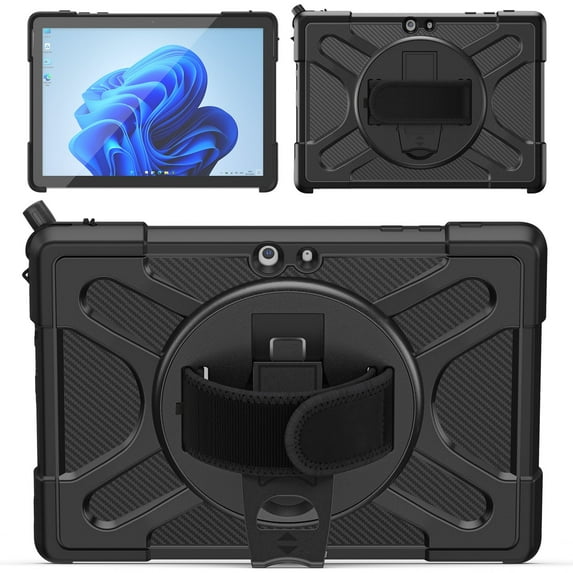 XYX Case for 10.5 inch Microsoft Surface Go 4/Surface Go 3/Surface Go 2, 360 Rotating Heavy Duty Shockproof Cover with Kickstand and Hand Strap (Black)