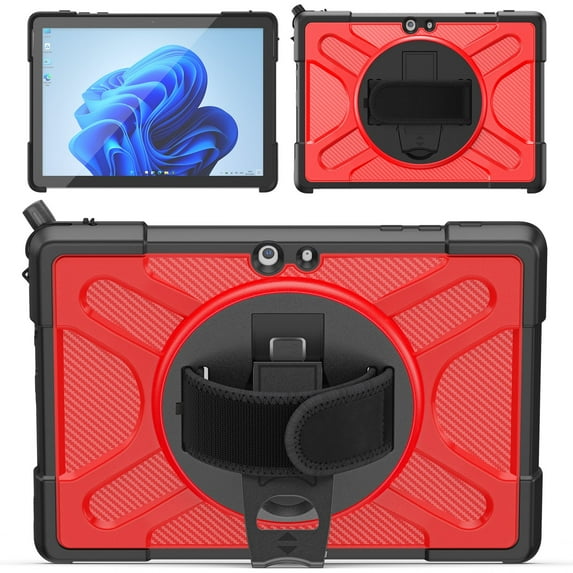 XYX Case for 10.5 inch Microsoft Surface Go 4/Surface Go 3/Surface Go 2, 360 Rotating Heavy Duty Shockproof Cover with Kickstand and Hand Strap (Red)