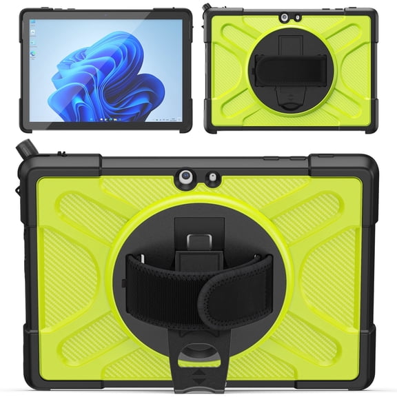 XYX Case for 10.5 inch Microsoft Surface Go 4/Surface Go 3/Surface Go 2, 360 Rotating Heavy Duty Shockproof Cover with Kickstand and Hand Strap (Yellow Green)