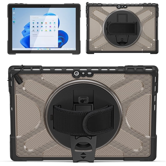 XYX Case for 12.3 inch Microsoft Surface Pro 7+ Plus/Pro 7/6/5/4, 360 Rotating Heavy Duty Shockproof Cover with Kickstand and Hand Strap (Dark Brown)