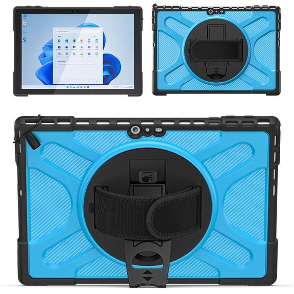 XYX Case for 12.3 inch Microsoft Surface Pro 7+ Plus/Pro 7/6/5/4, 360 Rotating Heavy Duty Shockproof Cover with Kickstand and Hand Strap (Sky Blue)