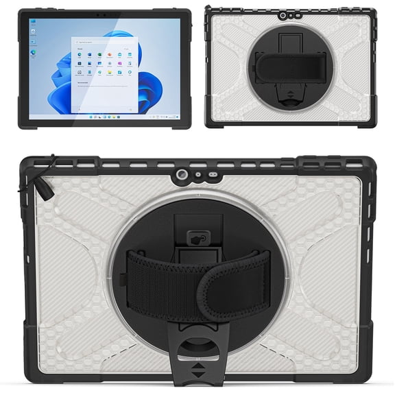 XYX Case for 12.3 inch Microsoft Surface Pro 7+ Plus/Pro 7/6/5/4, 360 Rotating Heavy Duty Shockproof Cover with Kickstand and Hand Strap (Transparent)