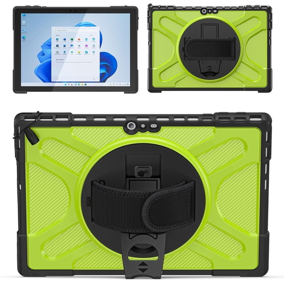XYX Case for 12.3 inch Microsoft Surface Pro 7+ Plus/Pro 7/6/5/4, 360 Rotating Heavy Duty Shockproof Cover with Kickstand and Hand Strap (Yellow Green)