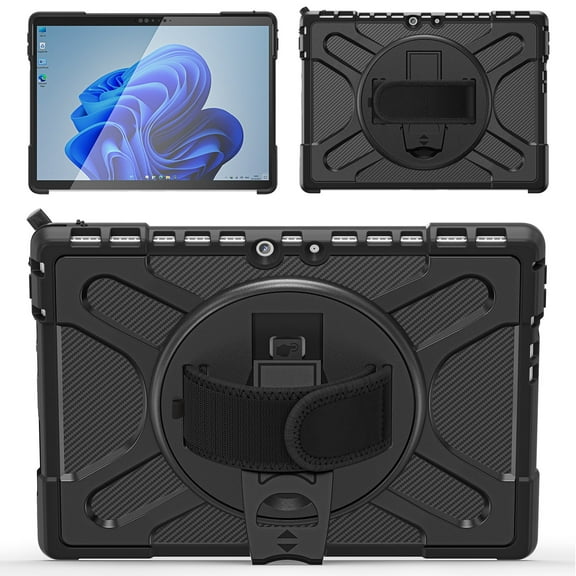 XYX Case for 13 inch Microsoft Surface Pro 8 (2021 Release), 360 Rotating Heavy Duty Shockproof Cover with Kickstand and Hand Strap (Black)